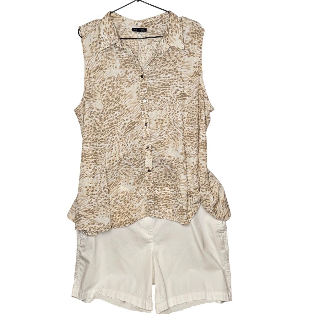 Talbot's Relaxed Chino Shorts -16- & XL beige/white summer sleeveless top C66